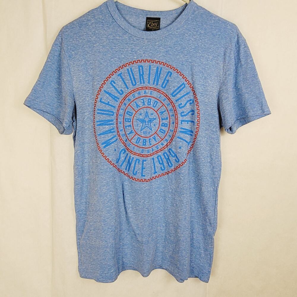 Obey heathered blue tshirt Size medium Made in USA Y2K Graphic Casual Skater